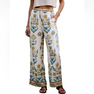 DRAPER JAMES RSVP Floral Wide Leg Pull-On Pants Small Linen Blend Lined